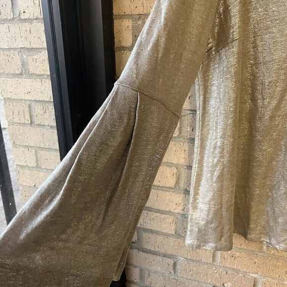 Drew Women's Size L Metallic Gold 100 Linen Belle Blouse Long Sleeve Hippie Y2K - Picture 6 of 7